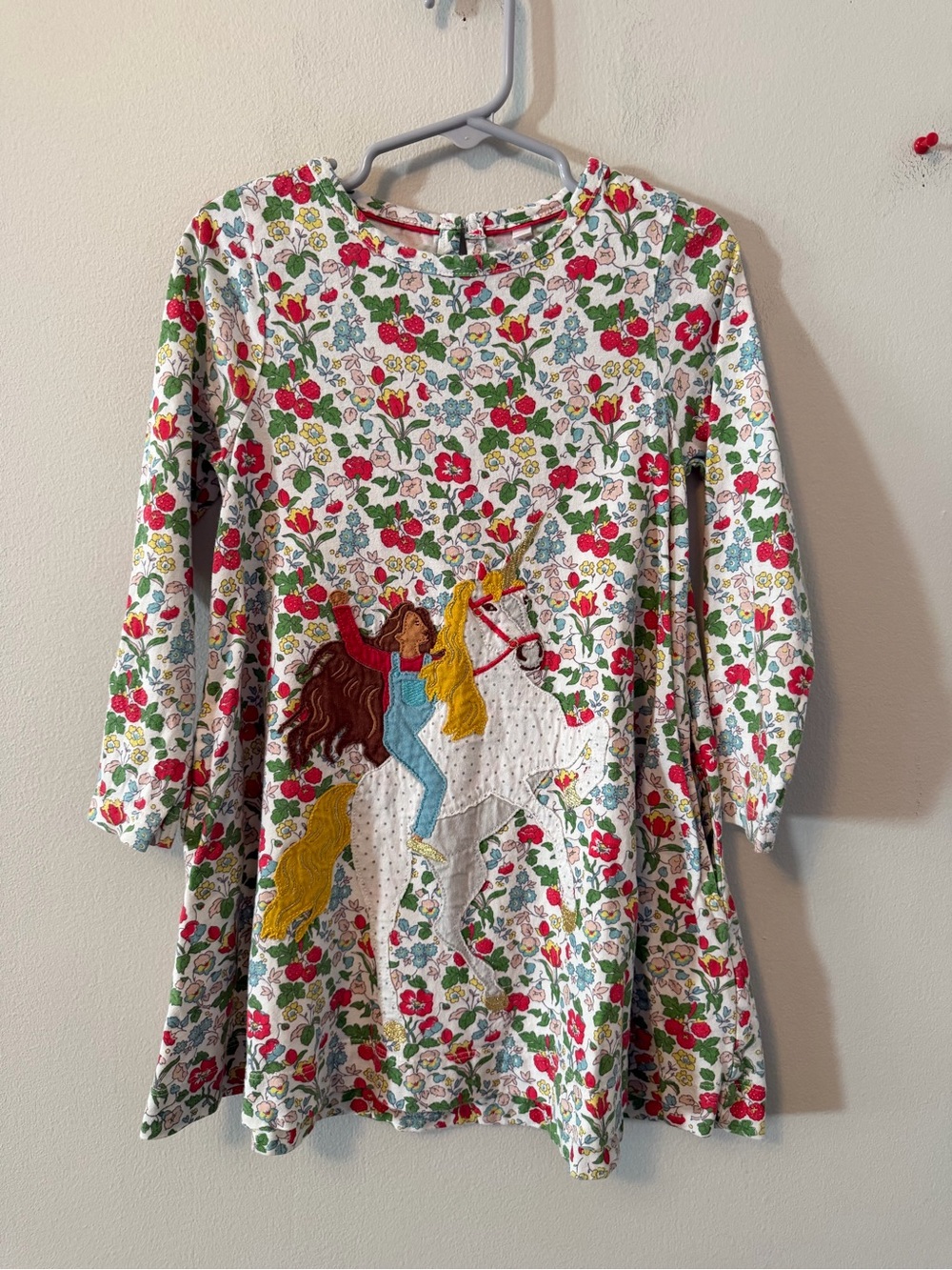 Mini BodFloral Floral Unicorn Appliqué Long Sleeve Dress